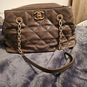 Chanel Taupe Quilted Shoulder Bag with Gold Accents